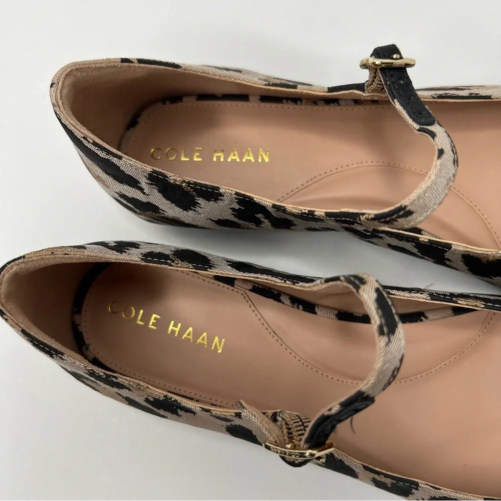 Cole Haan Bridge Mary Jane Ballet Flat Animal Print Tan Black Size 9.5